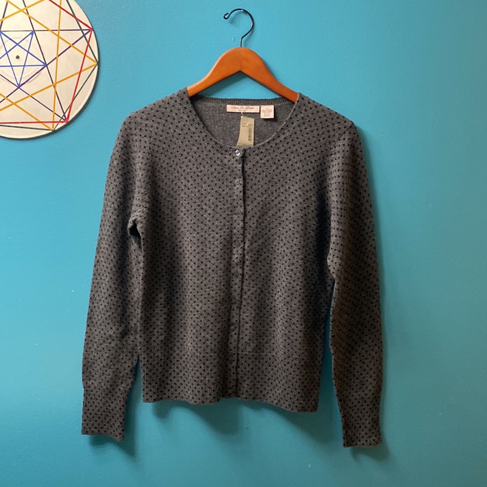 Olivia Grace Polka Dot Cardigan Sweater | 100% Cashmere Gray